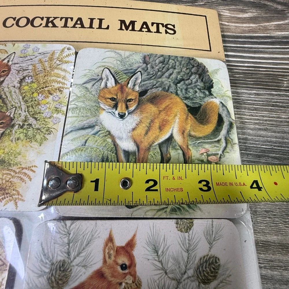 Vintage Woodland Animals Cocktail Mats Set of 6 Coasters Fox Deer Badger Hare